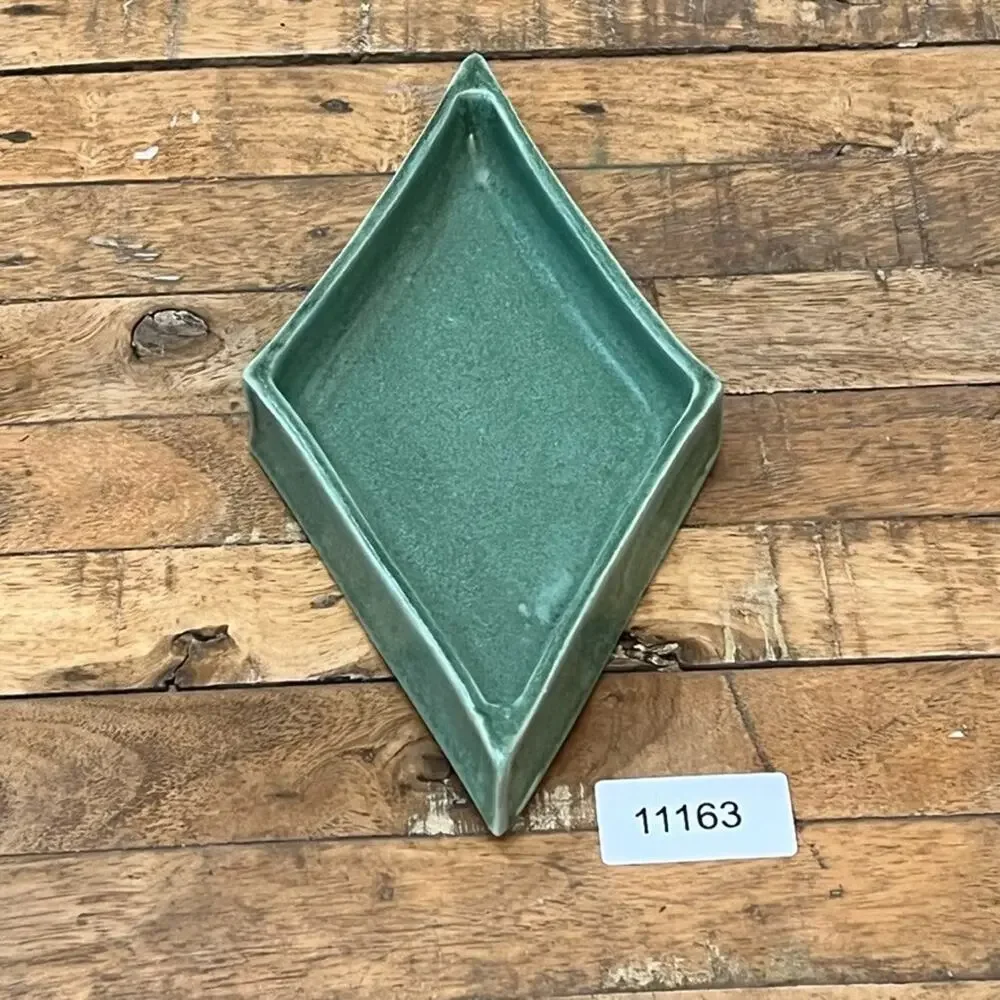 Art Studio Pottery Diamond Shaped Trinket Dish Emerald Green 10.5